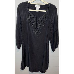 Soft Surroundings 100% Silk Tunic Top XS Black Beaded Extra Small